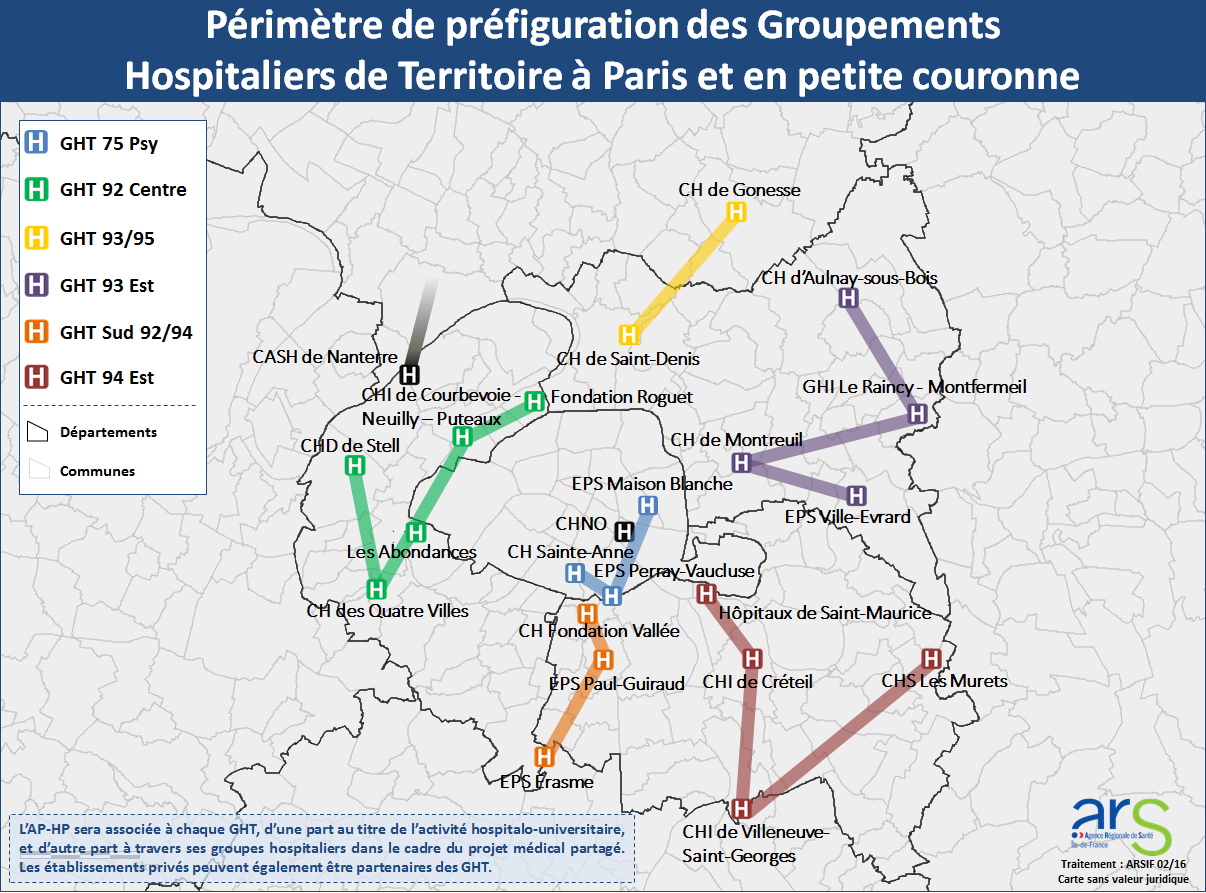 Périmètre de préfiguration des GHT à Paris et en petite couronne